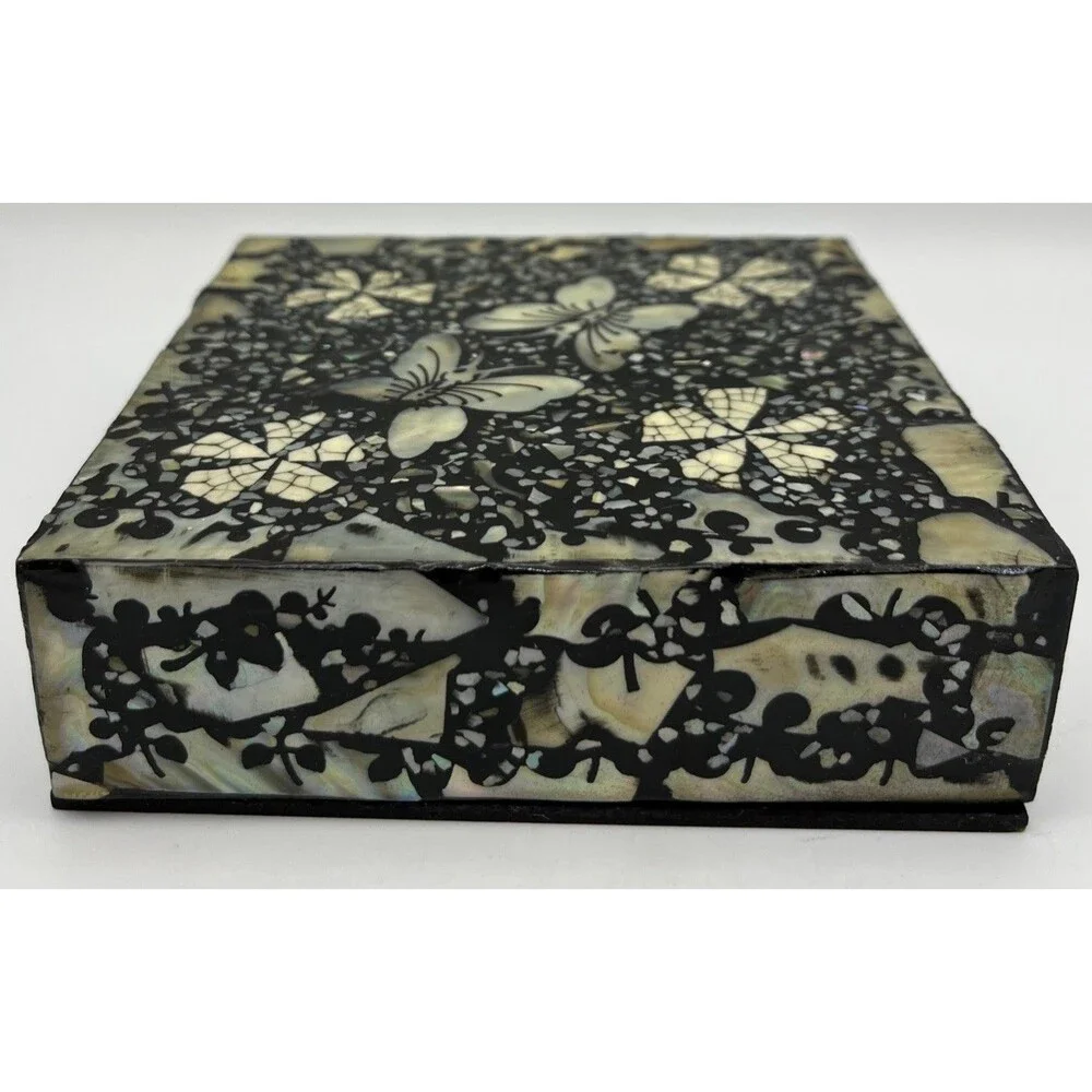 VNTG Lacquer Inlaid Mother of Pearl set of 4 Abalone Coaster Set & box - Korean